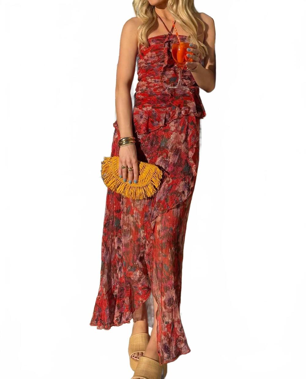 NEW FORE COLLECTION summer soirée maxi dress in red